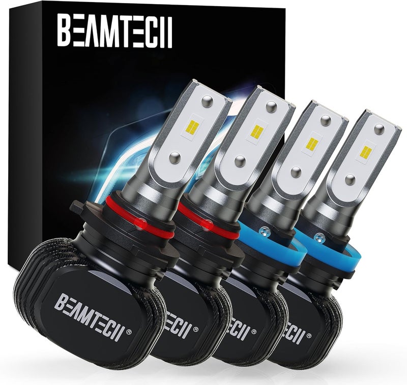 BEAMTECH 9005 H11 Bulbs Combo, S1 Series Fanless Fog Light 6500K Xenon White HB3 H8 H9, 4 Bulbs - Image 1